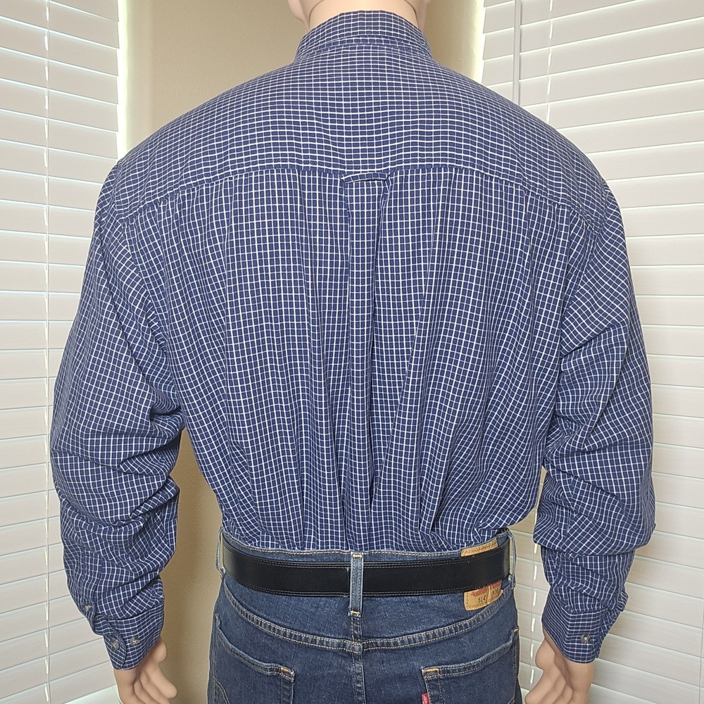 Wrangler Riata Mens Navy Blue White Micro Grid Check Button Down Shirt XL - Picture 2 of 16